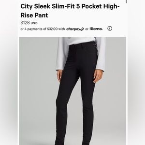City Sleek Slim-Fit 5 Pocket High-Rise Pant